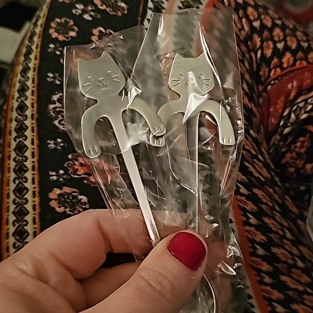 Stainless Steel Cat Tea Coffee Ice Cream Spoon Teaspoon Tableware 2pcs